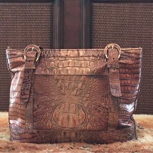 Vintage Brahmin Cognac Crocodile Embossed Leather Handbag